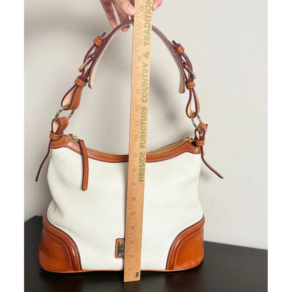 Dooney & Bourke Cream Ivory White Pebble Grain Leather Hobo Bag Brown Trim